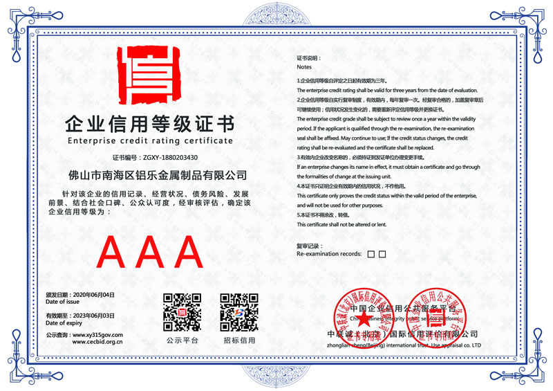 广东企业信用等级证书